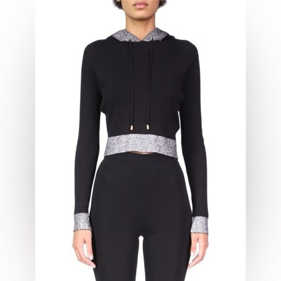 BALMAIN Lurex Striped Cropped Knit Hoodie Sz 40 - Picture 2 of 13